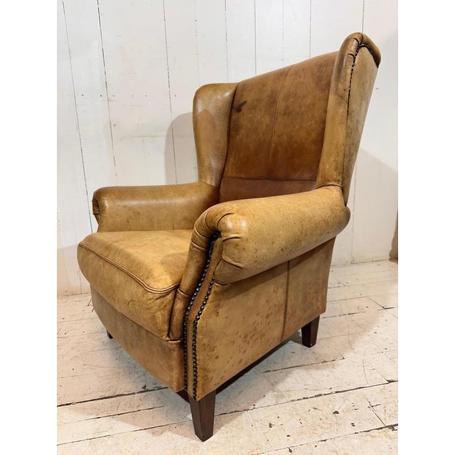Vintage Leather Hotel Wingback Lounge Armchair, 1980 For Sale - Image 13 of 18