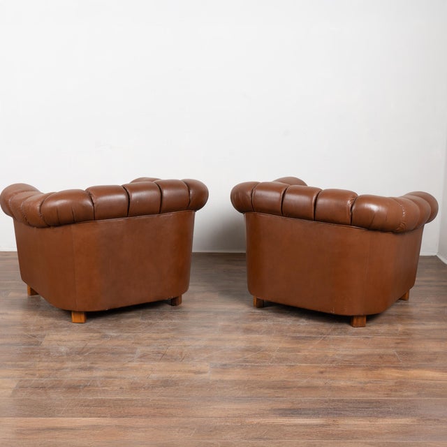 Pair of 20th Century English Brown Leather Club Chairs For Sale - Image 16 of 16