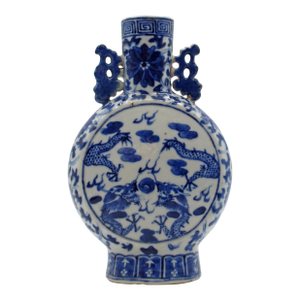 Mid-Late 19th Century Chinese Export Porcelain Blue and White Moon Flask Vase