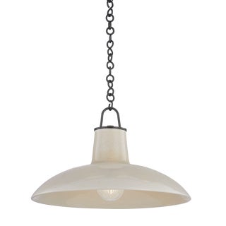 Hudson Valley Lighting Pottersville 18 in. 1 Light Pendant in Distressed Bronze and Ceramic Ivory Crackle Finish For Sale