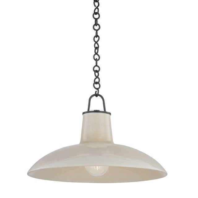 Hudson Valley Lighting Pottersville 18 in. 1 Light Pendant in Distressed Bronze and Ceramic Ivory Crackle Finish For Sale