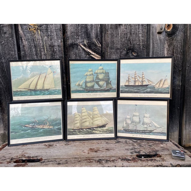 1940s Vintage Nautical Currier and Ives Ship Art Vintage Nautical Art - Set of 6 For Sale - Image 10 of 10