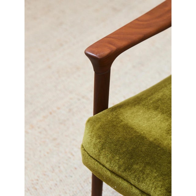 Mid 20th Century Styled After Solid Teak Westnofa Norway Olive Green Mohair Lounge Chair For Sale In Los Angeles - Image 6 of 9