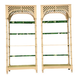 Faux Bamboo and Lattice Etageres, a Pair For Sale