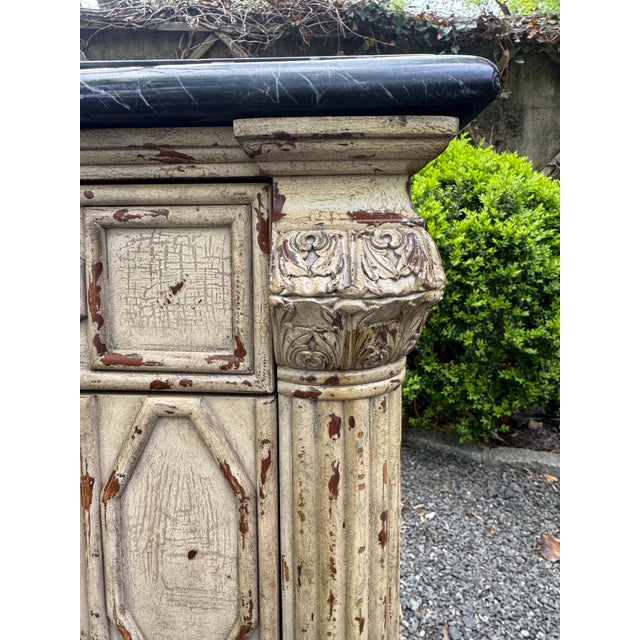 Fabulous Painted French Style Commode/Chest With Black Marble Top For Sale In New York - Image 6 of 12