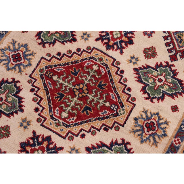 Boheo Chic Kazak Tribal Beige/Red Wool Rug - 4'0''x6'0'' For Sale - Image 4 of 10