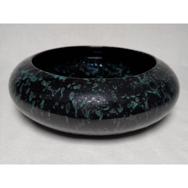 Black Vintage Contemporary Modern Turquoise & Black Splatterware Ceramic Low Decorative Bowl For Sale - Image 8 of 9