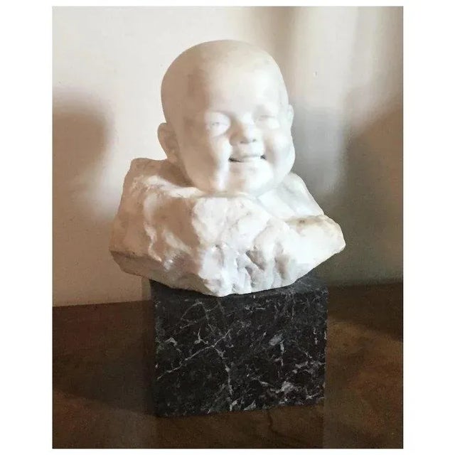 Early 20th Century Early 20th Century Italian Carved White Marble Head Bust of an Infant or Baby by Giorgio Rossi 1920 on Rouge Marble Plinth For Sale - Image 5 of 10