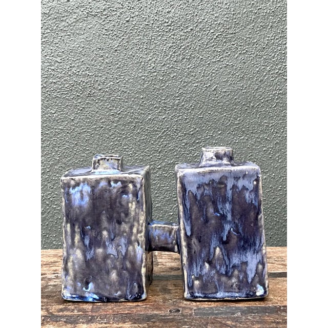 Purple Vintage Dual Cubic Ceramic Vase For Sale - Image 8 of 12