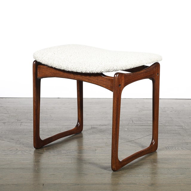 Mid-Century Modern Mid-Century Sculptural Walnut Stool in Holly Hunt Bouclé Vamdrup Stolefabrik For Sale - Image 3 of 12