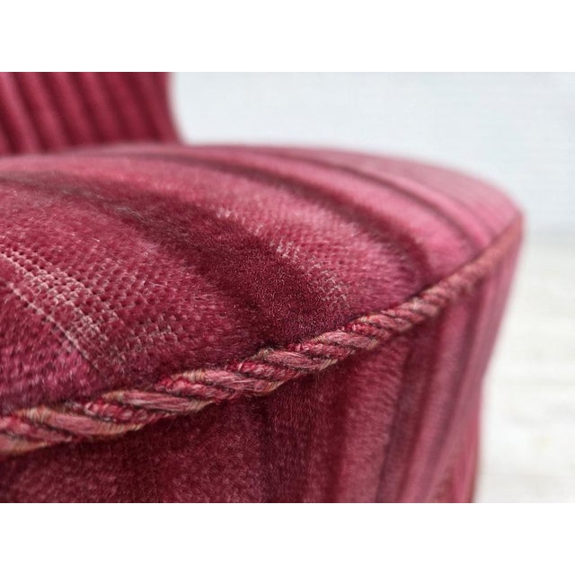 Danish Armchair in Striped Red Furniture Velour, 1960s For Sale - Image 4 of 17