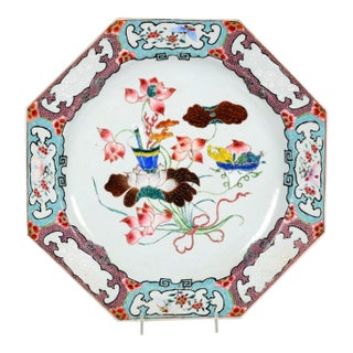 Chinese Export Porcelain Famille Rose Octagonal Botanical Dish For Sale