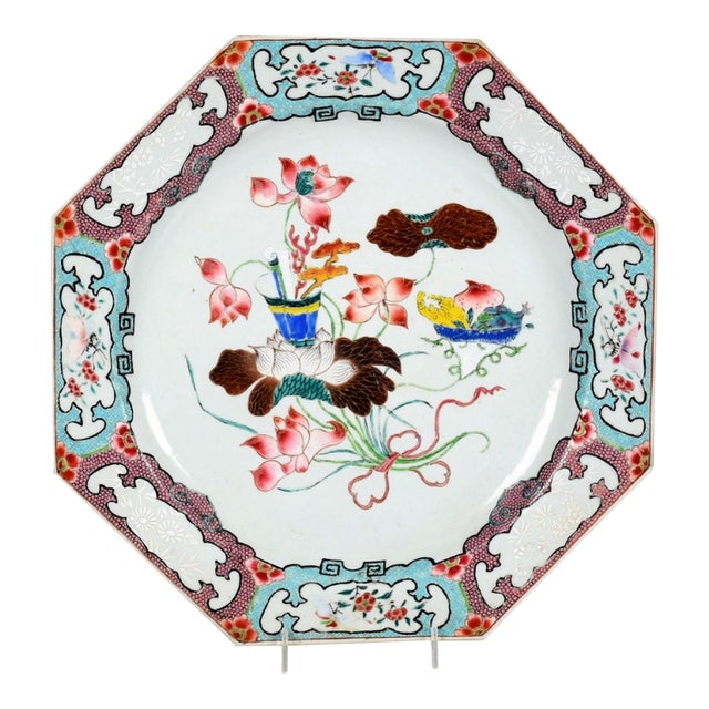 Early 18th Century Chinese Export Porcelain Famille Rose Octagonal Botanical Dish For Sale