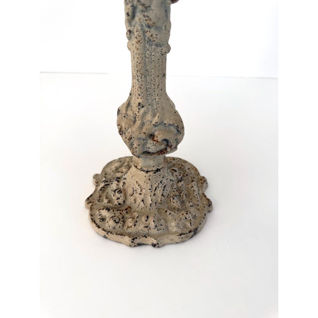 Antique Cast Iron Pillar Candle Holders, a Pair For Sale - Image 11 of 15