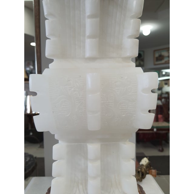 The Marbro Lamp Company 1980s Marbro Hand Carved Solid Alabaster White Lamp with Base For Sale - Image 4 of 8