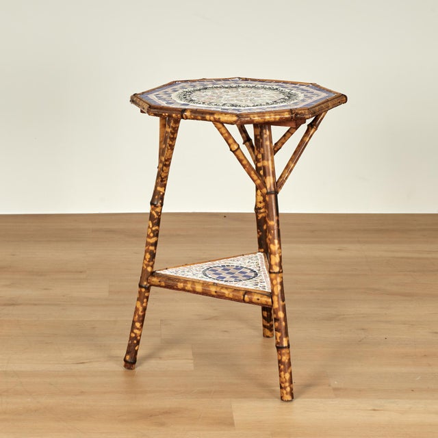 English Antique English Bamboo and Tile Table or Stand For Sale - Image 3 of 11