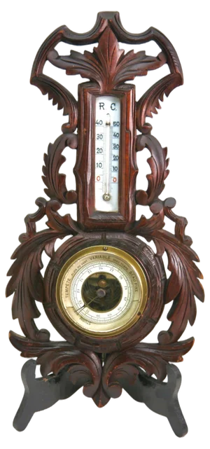 Art Nouveau Carved Walnut Wall-Mounted Weather Station, 1910s