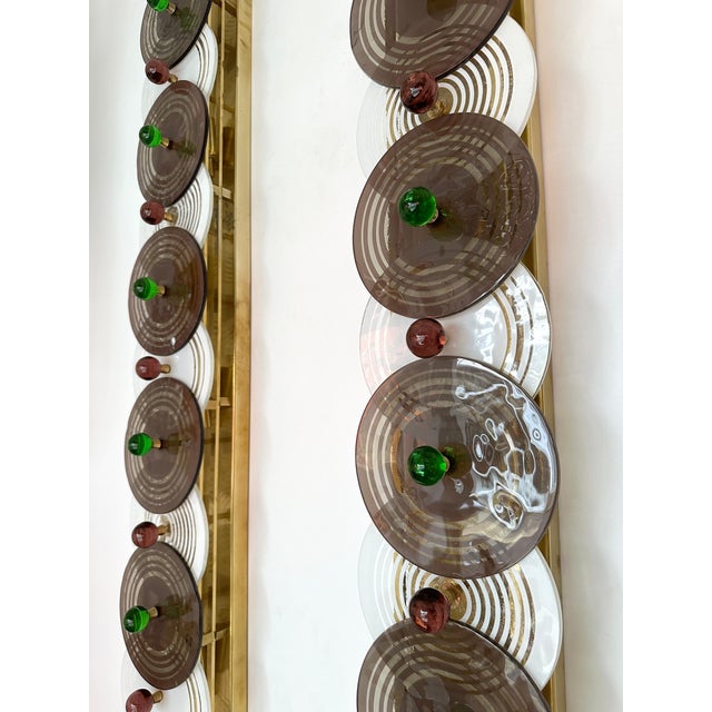 Large Contemporary Pair of Brass and Circle Disc Murano Glass Sconces, Italy For Sale - Image 12 of 12