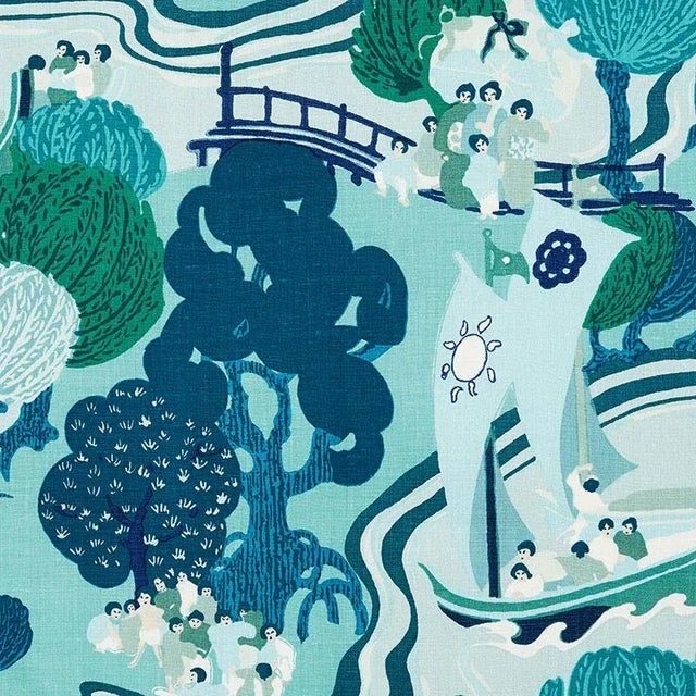 Sample- Schumacher Pearl River Fabric in Sea For Sale