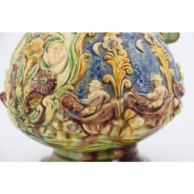 Antique Portuguese Palissy Ware Jug Depicting Fishermen in Boats, Earthenware For Sale - Image 11 of 18