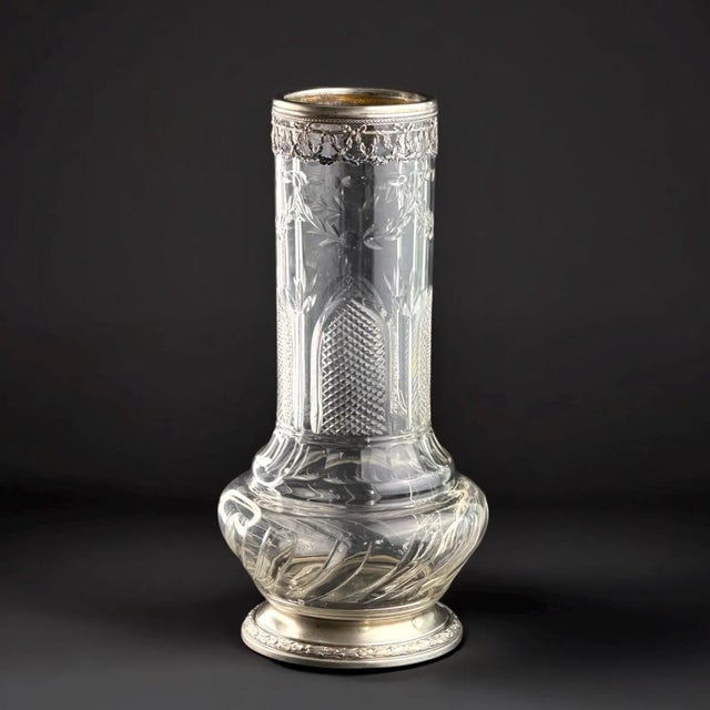 French Hand-Blown Crystal Vase with Silver Mounts and Minerva Mark, 1890s For Sale - Image 11 of 11