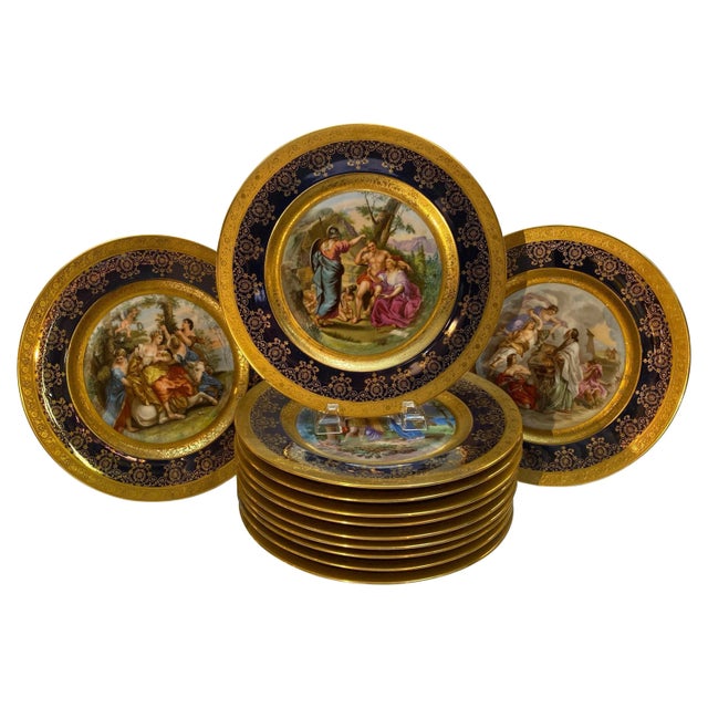 Porcelain Allegorical Scene Plates - Set of 12 For Sale - Image 13 of 13
