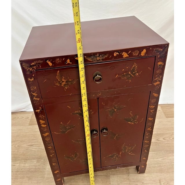 1960s Mid Century Chinese Console Cabinet One Drawer Chinoiserie Hand Painted For Sale - Image 9 of 12