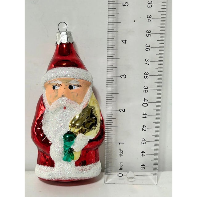 Vintage Mercury Glass Santa Christmas Ornaments With Mica Glitter – Set of 8 in Original Boxes For Sale - Image 9 of 9