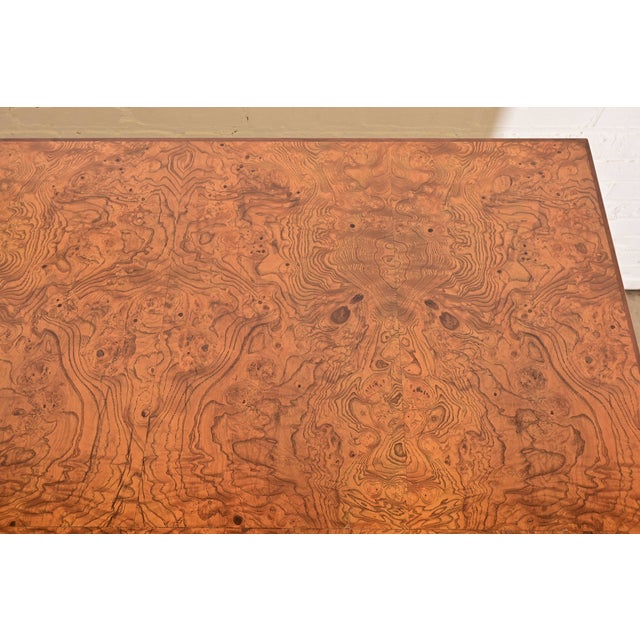 Milo Baughman Style Burl Wood Parsons Extension Dining Table, Newly Refinished For Sale - Image 10 of 15