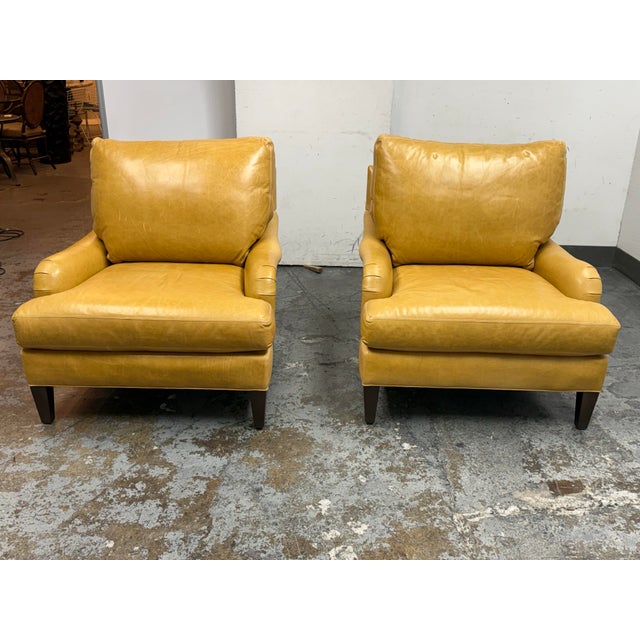 Traditional Lee Industries Leather Lounge Chairs, Pair For Sale - Image 3 of 12