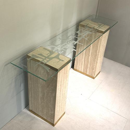 Mid-Century Modern Console Table with Engraved Abstract Expressionist Glass Top, 1960s For Sale - Image 15 of 17