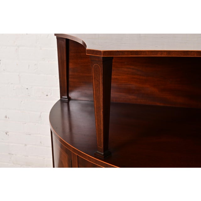 Wood Baker Furniture Georgian Inlaid Flame Mahogany Demilune Sideboard Buffet or Bar Cabinet, Circa 1940s For Sale - Image 7 of 15