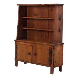 French Brutalist Solid Oak Open Top Cabinet, C. 1940 For Sale