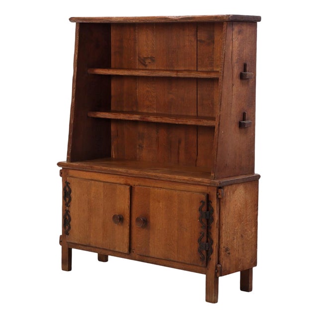 French Brutalist Solid Oak Open Top Cabinet, C. 1940 For Sale