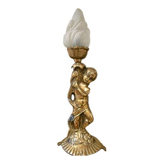 Rococo Style Cherub Table Lamp With & Gilt Bronze Finish For Sale
