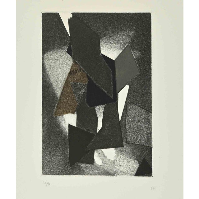 Abstract composition in black is an etching and embossing realized by Hans Richter. No signature. On the back of one copy...