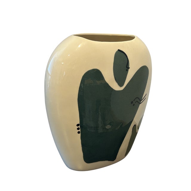 Late 20th Century Signed Oetjoen Art Ceramic Vase by Sri Soekarmoen McCarthy – Hand-Painted Modernist Abstract Pottery, MCM Inspired Stoneware For Sale - Image 12 of 15