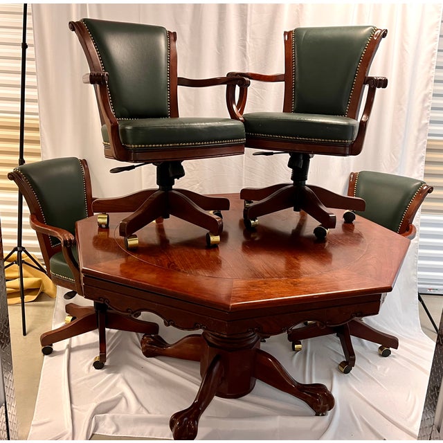 Mikhail Darafeev - the finest game tables. Made in the USA. 1970s reversible poker/dining table. Ornate clawfoot pedestal...