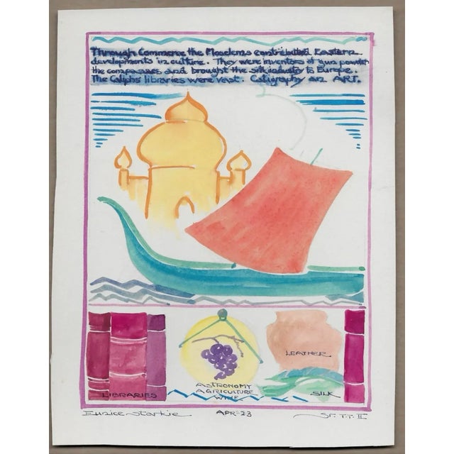 Art Deco 1932 Eunice Starkie Mid Century Orientalist Watercolor For Sale - Image 3 of 3