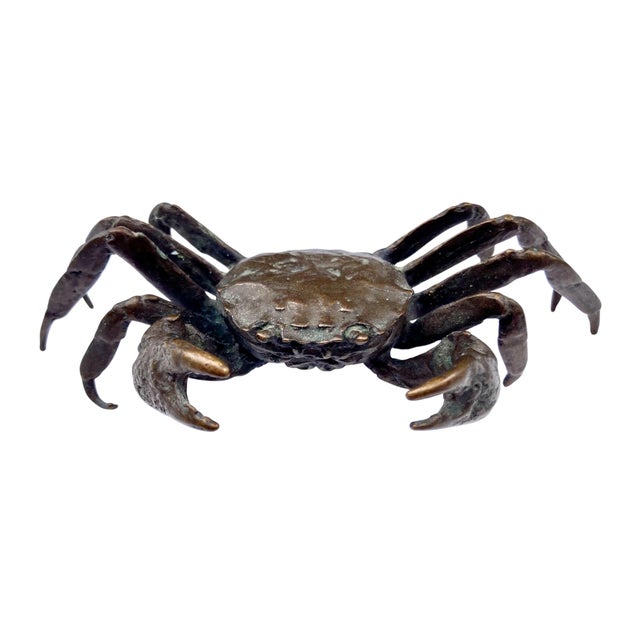 Japanese Okimono style bronze sculpture of a crab from the late 19th century or early 20th century. Solid heavy bronze...