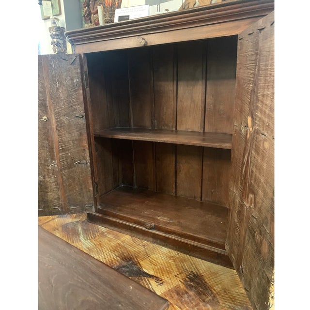 Brown Unique 50" Tall Teak Wood Cabinet | Rustic Farmhouse Armoire | Antique Repurposed Door Cupboard | Handmade Distressed Storage Furniture For Sale - Image 8 of 8