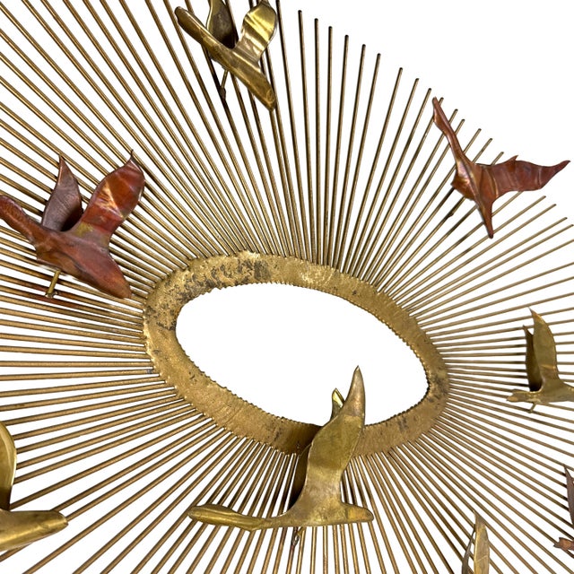 Vintage 1960s Birds in Flight Wall Sculpture Starburst Brass Copper Mid-Century Modern Metal Art For Sale - Image 9 of 15