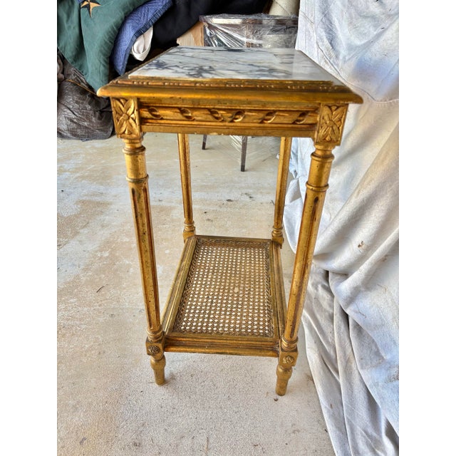 Early 20th Century French Louis XVI Style Gold Gilded and Marble Side Table For Sale - Image 4 of 12