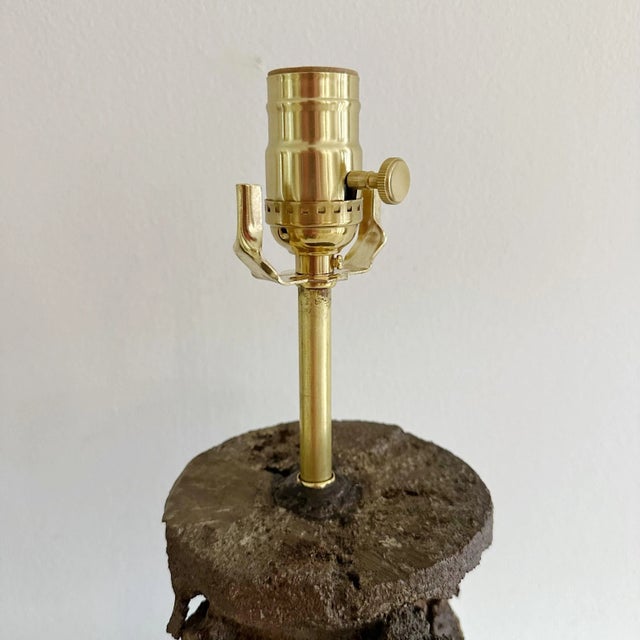 Pair Brutalist Mid Century Lamps Signed For Sale - Image 9 of 12