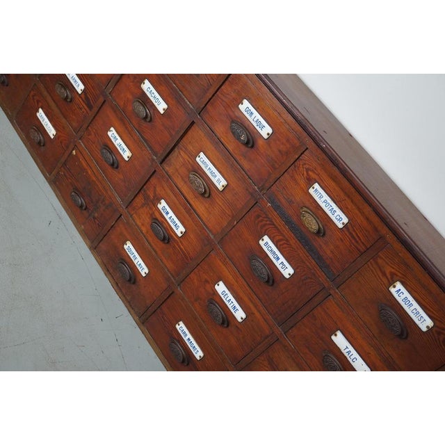 Large Belgian Pitch Pine Apothecary Cabinet with Enamel Shields, 1900s For Sale - Image 12 of 18