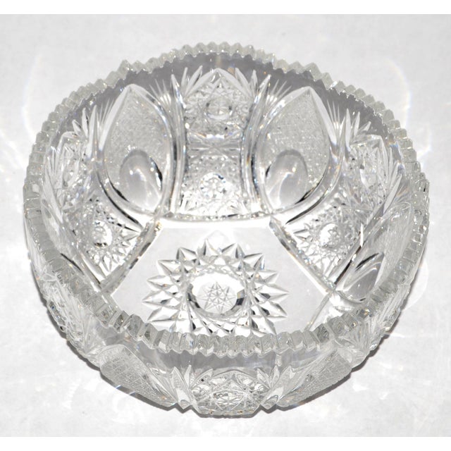 Vintage Brilliant Cut Crystal Glass Bergen Style Bowl Art Deco Saw Tooth, Germany For Sale In Miami - Image 6 of 12