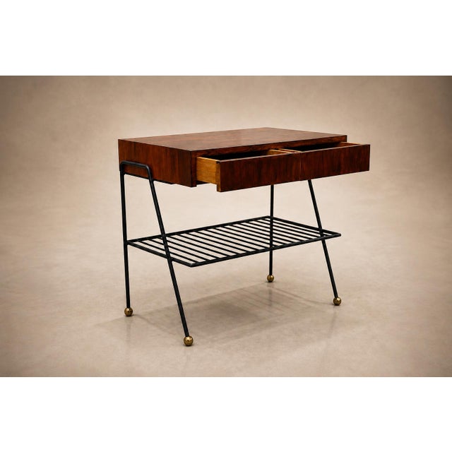 1960s Attributed to Carlo Hauner Rosewood, Glass and Steel Side Table, Brazilian Modern, 1950s For Sale - Image 5 of 18