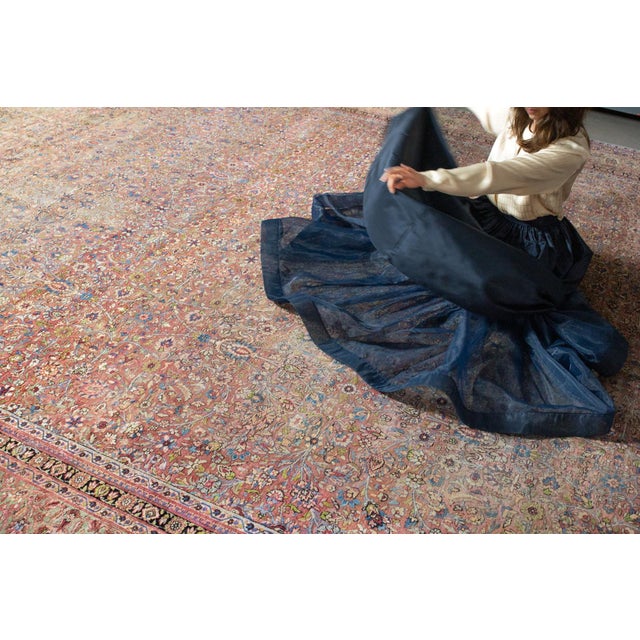 Raspberry Pink Vintage Rug Pink Rasberry Purple Beige Allover Botanical Hand-Knotted Wool Pile Rug - 12’5” X 20’7” For Sale - Image 8 of 11