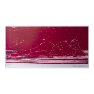 “Nude on the Sofa” Original Hand-Pulled Linocut Nude Figure Limited Edition of 3 Art by Anna Novick. Hand Signed and Numbered 3/3 For Sale