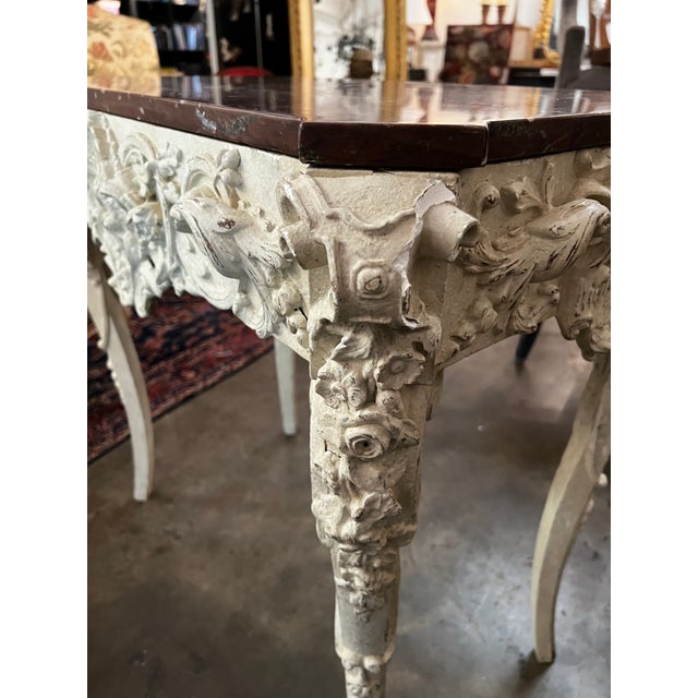 Vintage French Louis XV Rococo Style Carved & Painted Console Accent Table For Sale - Image 11 of 11